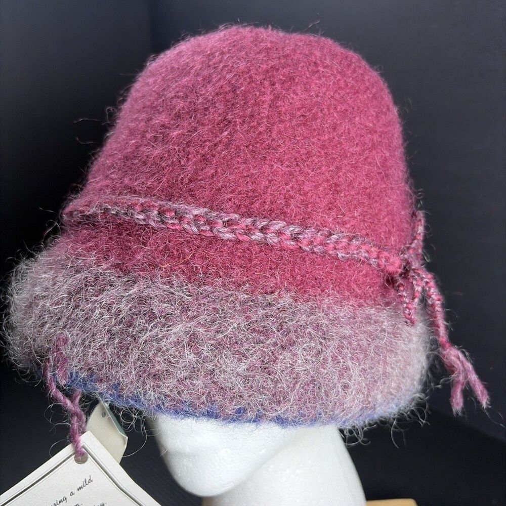 Vtg April Cornell McMaura Wool Cloche Bucket Hat Purple Vermont USA NEW